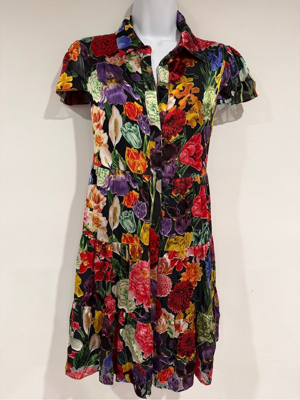 ❤️‍🔥 Alice + Olivia Meeko Tiered Silk-Blend Mini Shirtdress ❤️‍🔥size 8 - Picture 15 of 16